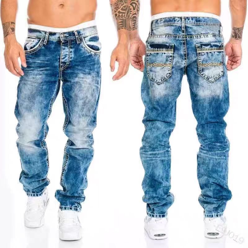 G36#Embroidered four-season loose straight-leg jeans for men, trendy jeans