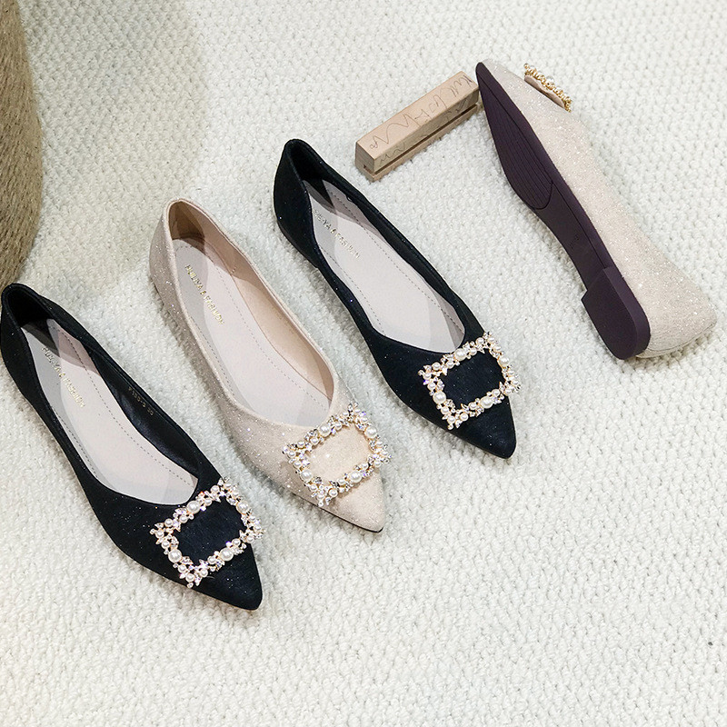 [Dép bán chạy] Eliya Phong Cách Mới Khóa Kim Loại Mũi Nhọn Giày Đế Bằng Giày Nữ Slip-On Thấp Gót Nôn