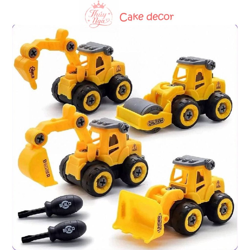 {2 CHIẾC} MÔ HÌNH Máy Xúc_Xe Lu decor bánh kem_máy xúc to