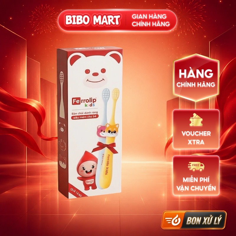 [QT] Hộp 2 Bàn Chải Đánh Răng Ferrolip Kids Siêu Mềm Cho Bé - Bibo Mart