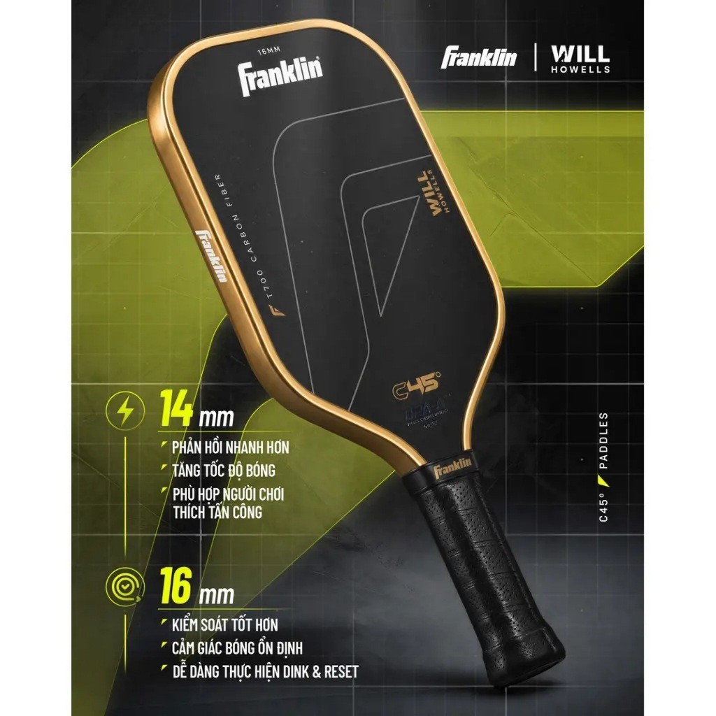 (Chính Hãng) Vợt Pickleball Franklin C45 Will Howells Gold Edition