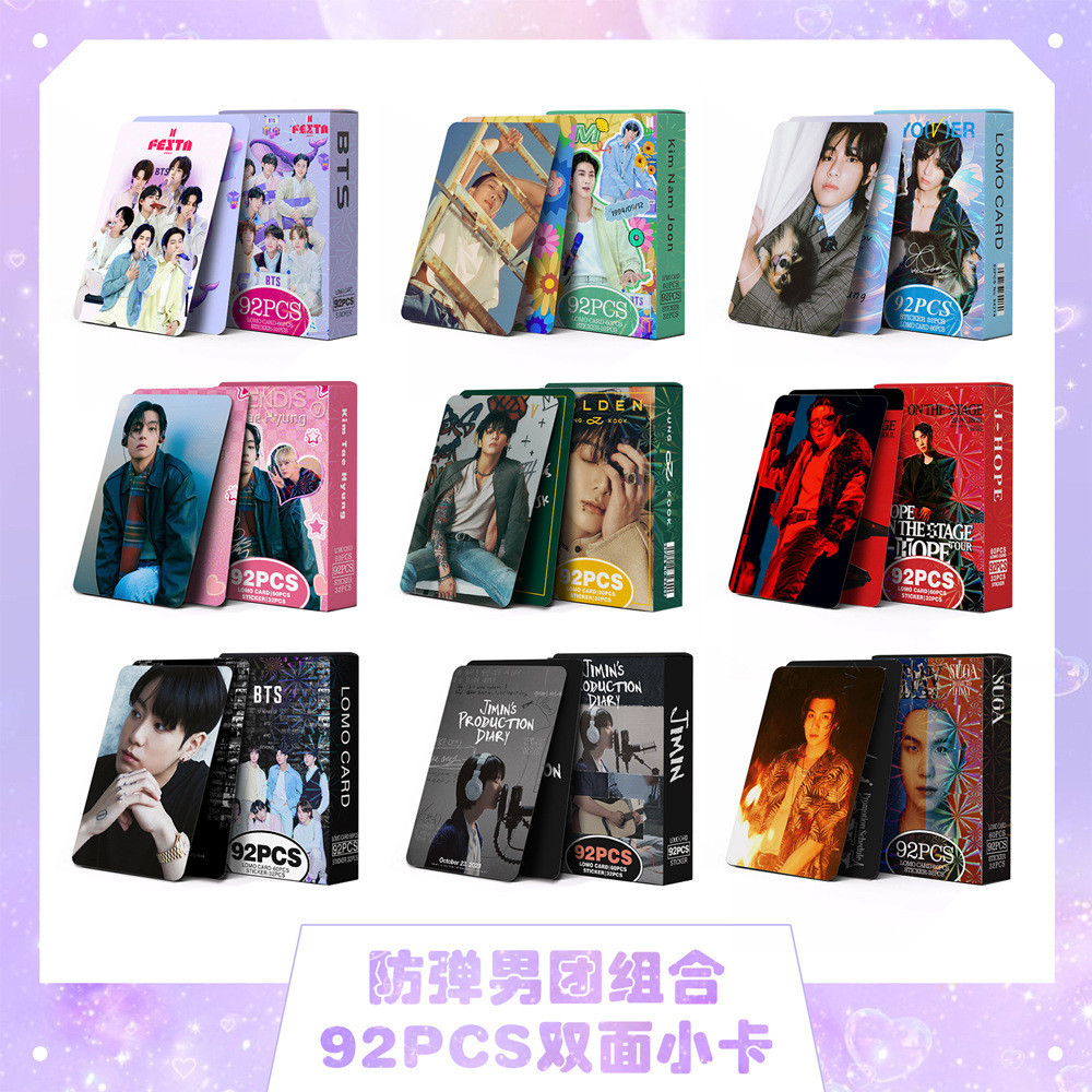 92 Miếng BT Main Chain SUGA V JK JIN RM JIMIN Star Photo Card Sticker Hộp Laser LOMO Card