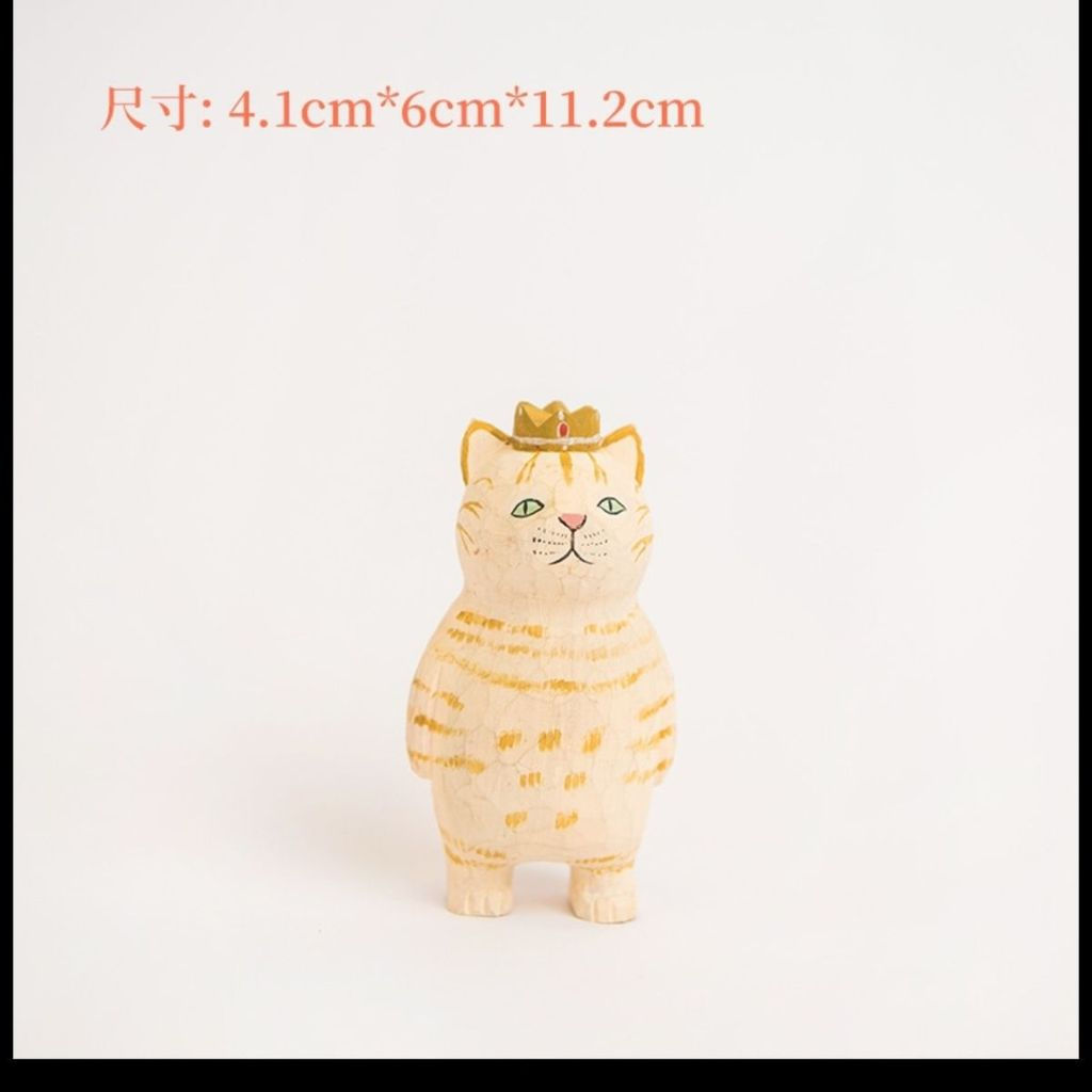 New Product#Cute Japanese-style handmade wooden cat figurine, creative little kitty&Small orange tab