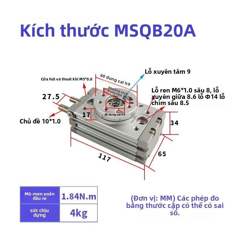 Xy lanh xoay kiểu SMC MSQB10A-50A độ chính xác cao cho thiết bị tự động
