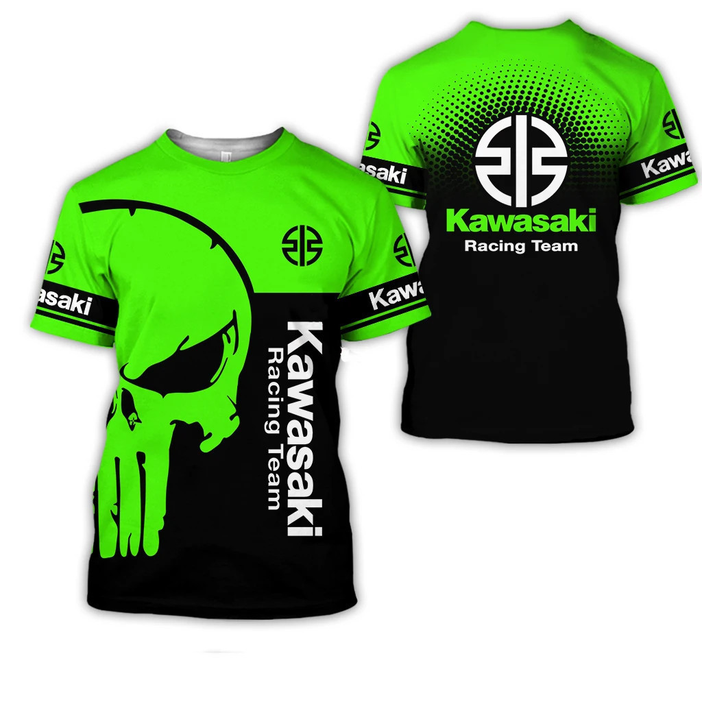 Kawasaki 2026 Mùa Hè Xe Máy Nam Kawasaki 3D Logo In Áo Thun Nữ Đường Phố Plus Size Top