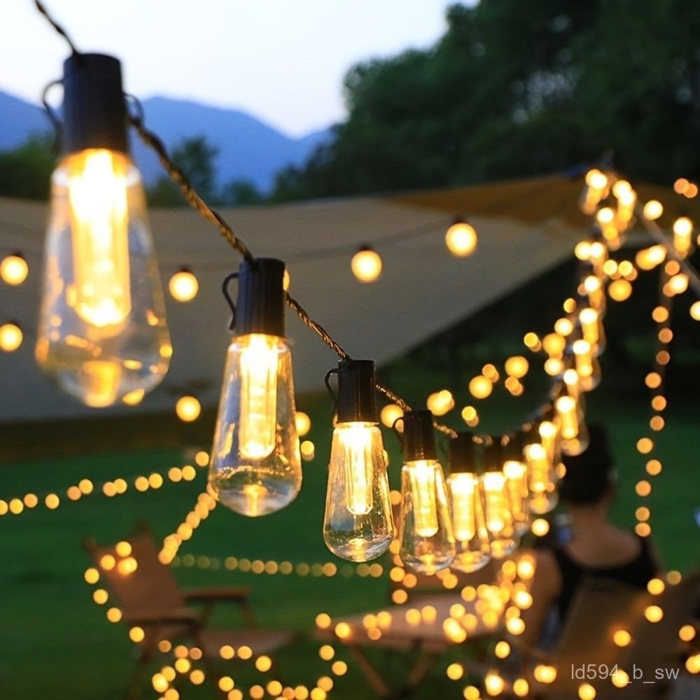 Dây đèn LED G40 năng lượng mặt trời decor dã ngoại, đèn trang trí lều cắm trại sân vườn