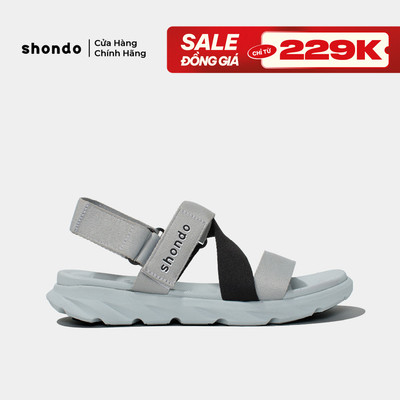 Giày Sandal Unisex Shondo F6 Êm Nhẹ Dễ Mang Màu Xám Phối Quai Đen F6S2011