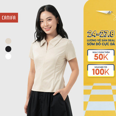 Áo polo nữ premium CANIFA cổ bẻ kéo khóa cộc tay dáng ôm 6TP26S004