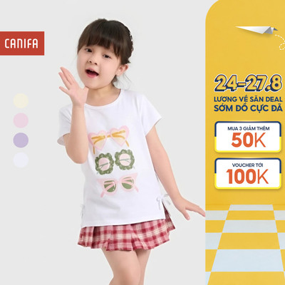 Áo phông bé gái CANIFA cộc tay cổ tròn chất cotton pha mềm mịn PS26 1TS26S006