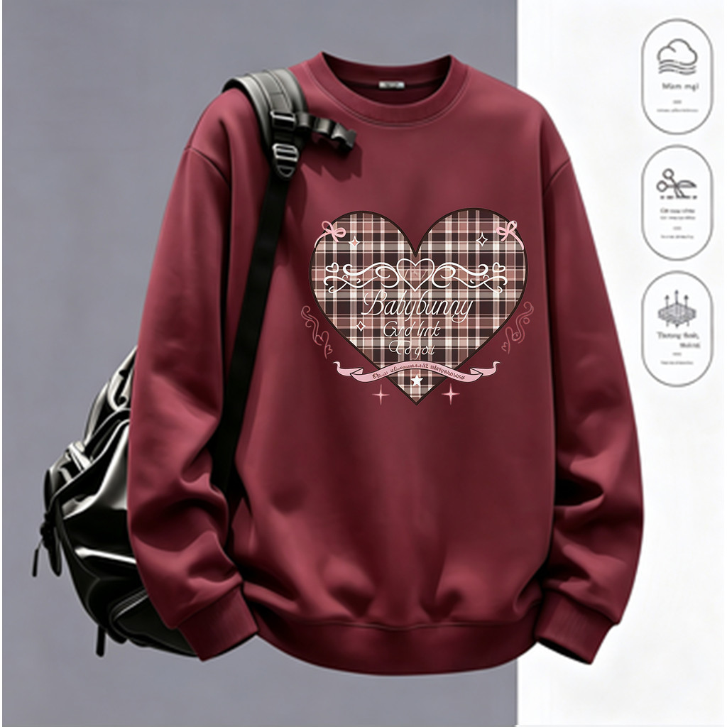 COD✅ (Hồ Chí Minh)RTOML áo dài tay nữ form rộng pattern vietnam korean Trái tim nơ caro