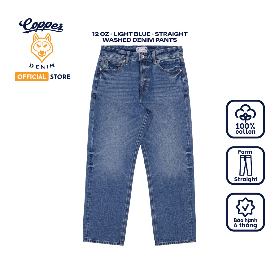 [NEW] Quần Jeans Nam Dáng Straight 12Oz - màu light blue, onewashed denim - Copper Denim