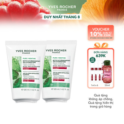 Combo 2 sữa rửa mặt tẩy tế bào chết & mụn đầu đen Yves Rocher Pure Menthe Anti Black Head 125mlx2