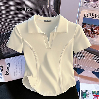 Lovito Áo Thun Phong cách thường ngày Mùa Hè Họa Tiết Cơ Bản Dành Cho Nữ LNM67139