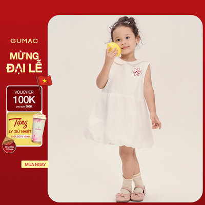 Đầm Bé Gái GUMAC Form Bí Sát Nách Cổ Cánh Sen Thêu Hoa Vải Kate Mềm Mát Nữ Tính DKG04025