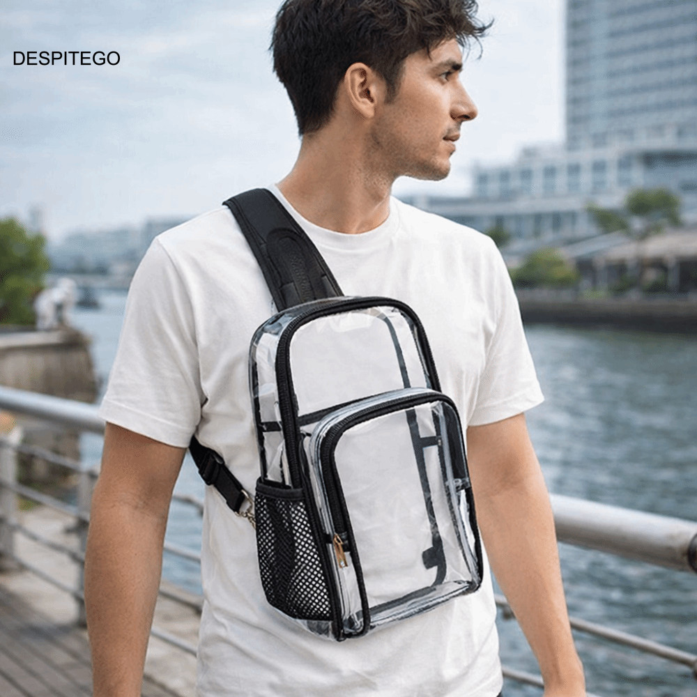 Túi đeo chéo/chest trong suốt DESPITEGO, chống nước, dung tích lớn, nhẹ PVC, phong cách fanny pack, 