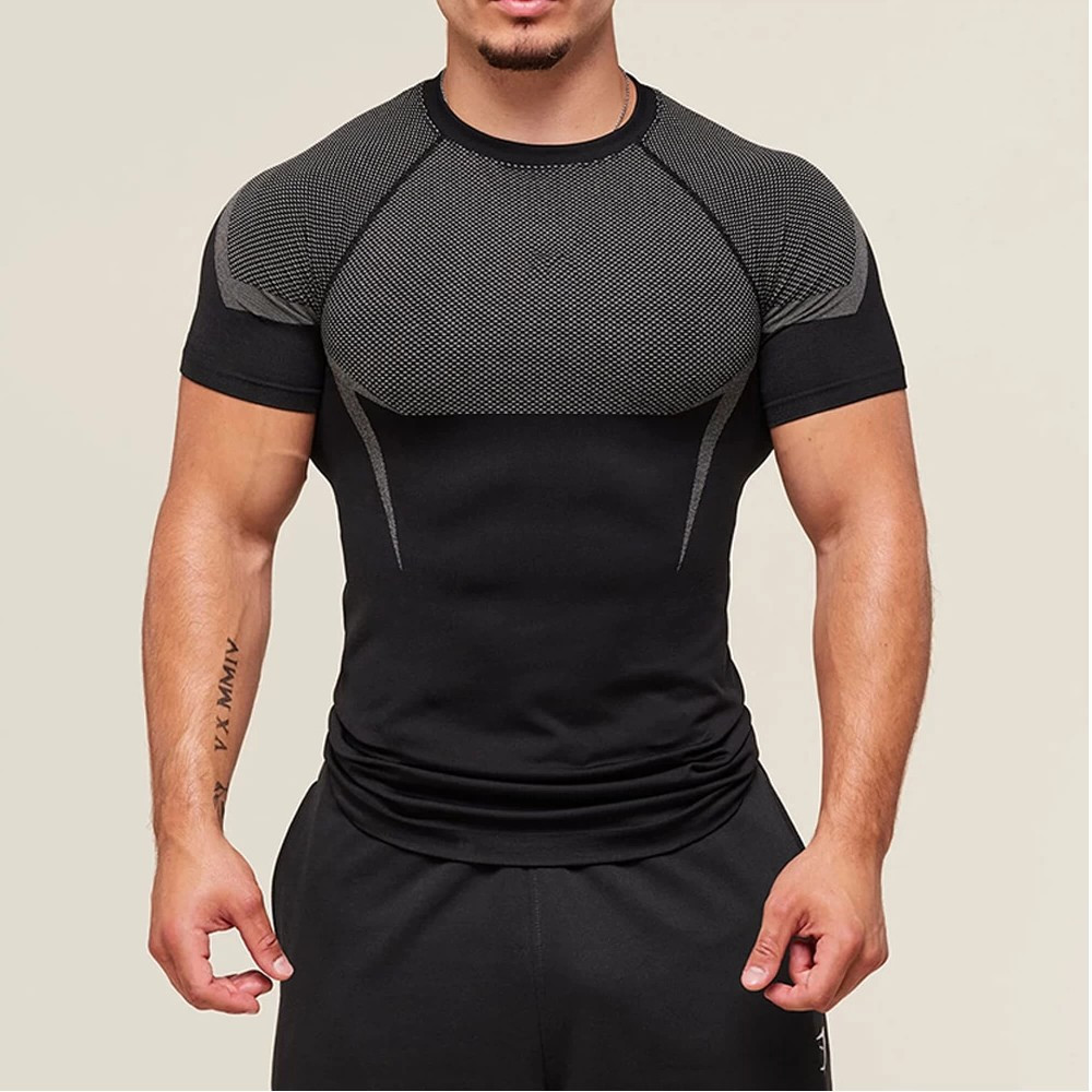 Anh GYMSHARK Shark Onyx5 Sports Fitness Top Nam Mùa Hè Nhanh Khô Thoáng Khí Co Giãn Áo Thun Ngắn Tay