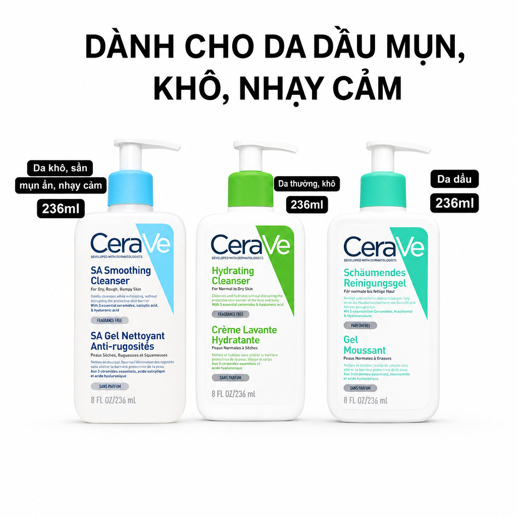 Sữa Rửa Mặt CeraVe Foaming Cleanser Cho Da Dầu, Da Khô, Da Nhạy Cảm