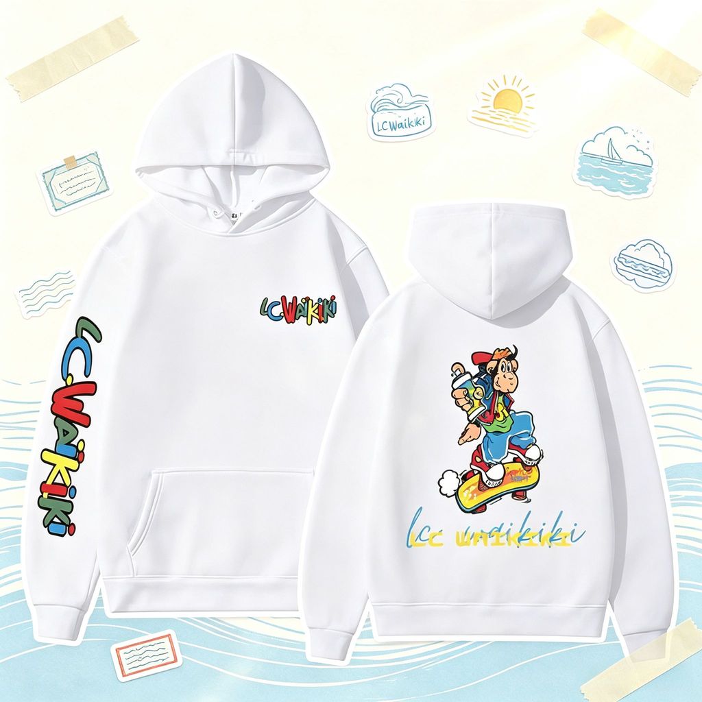 LC Waikiki Khỉ Áo Hoạt Hình Ván Trượt Giữ Xịt Sơn Vải Mềm Mại Và Thoải Mái Đường Phố Graffiti Phong 