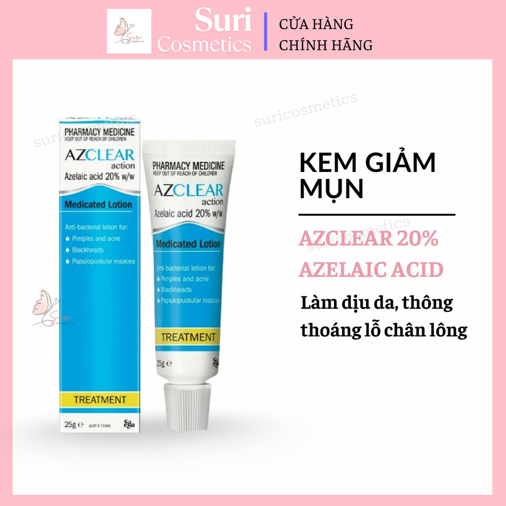 Kem giảm mụn mờ thâm Azclear 20% Azelaic Acid 25g – Làm dịu da, thông thoáng lỗ chân lông