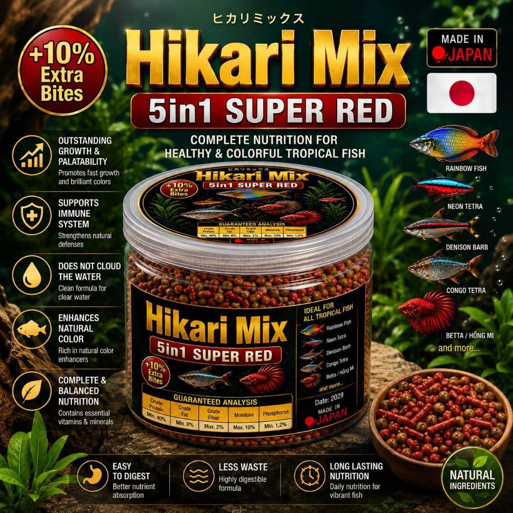 Cám HIKARI MIX tăng màu và size,bổ sung chất xơ,vitamin cá Hồng My, Đĩa,Cầu Vồng, Neon
