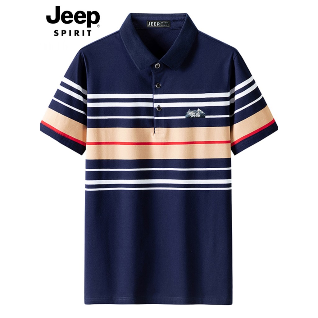 JEEP JEEP Mùa Hè Phong Cách Mới Áo Polo Nam Sọc Áo Thun Ngắn Tay Cotton Rời Ve Áo Thun Nam