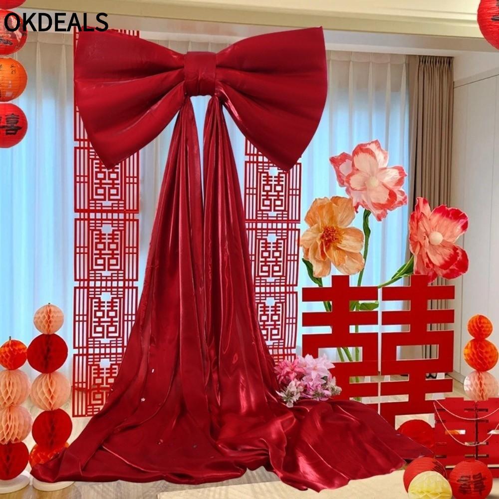 OKDEALS Phông nền tường nơ khổng lồ, Màu hồng Iridescent Wine Red B Bow Trang trí tường, Ruy băng Ch