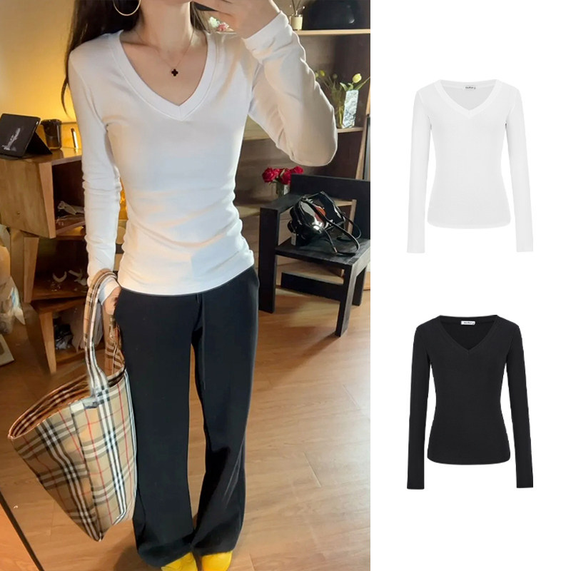 áo thun dài tay nữ form rộng áo phông dài tay Áo T-shirt dài tay vai chính màu trắng Moses Queen Mos
