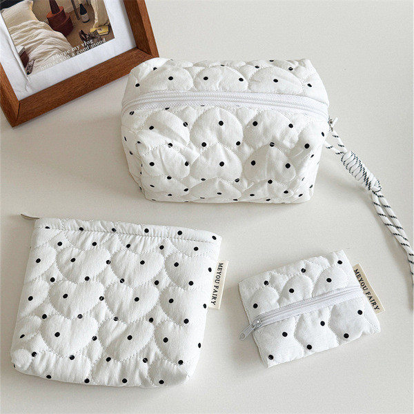 | 【travel cosmetic bags】 | mini cosmetic bags ♛Mới Đơn Giản Quilted Chấm Bi Cầm Tay Son Môi Túi Đựng
