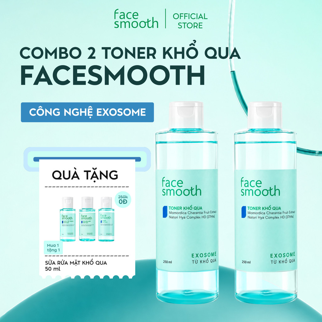 Combo 2 Toner Cho Da Dầu Mụn Facesmooth Khổ Qua 250ml Nước Hoa Hồng Không Cồn 13 Loại HA - Cấp Ẩm, Dưỡng Sáng Da