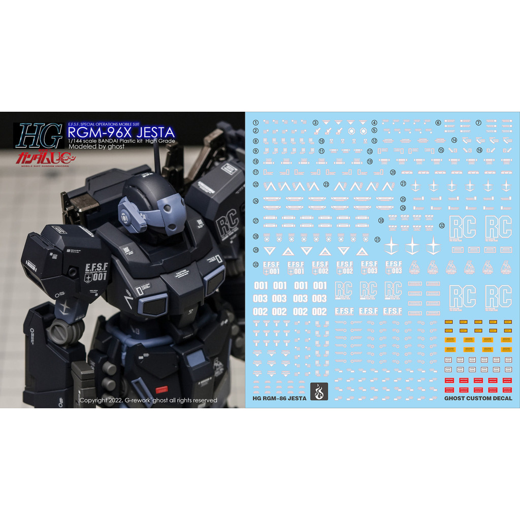 Flame GHOST Edition HG RGM-96X Jesta Cannon-type (Bọ Cạp Độc) Decal Nước Huỳnh Quang HD