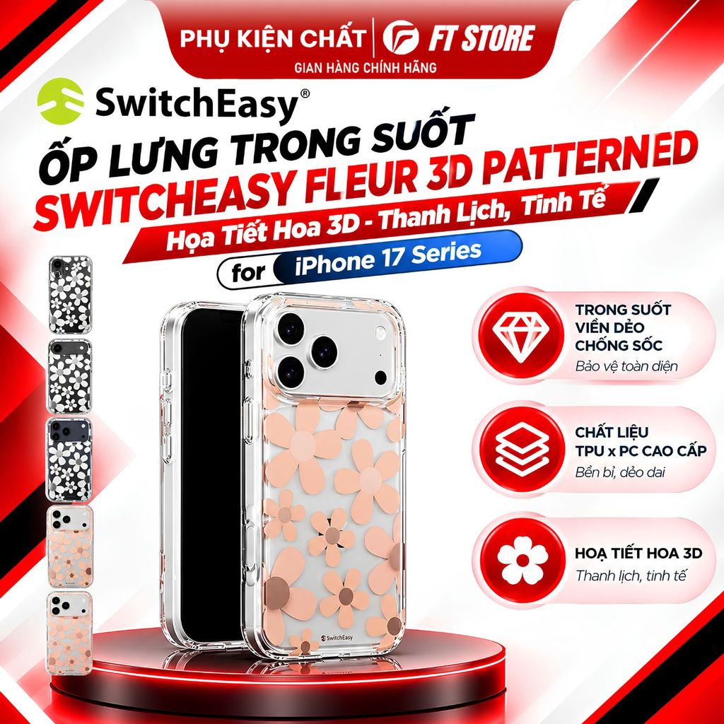 Ốp lưng SwitchEasy Fleur cho iPhone 17 Pro Max/17 Pro/17 Air/17, Chống sốc, Kiểu dáng 3D thời trang
