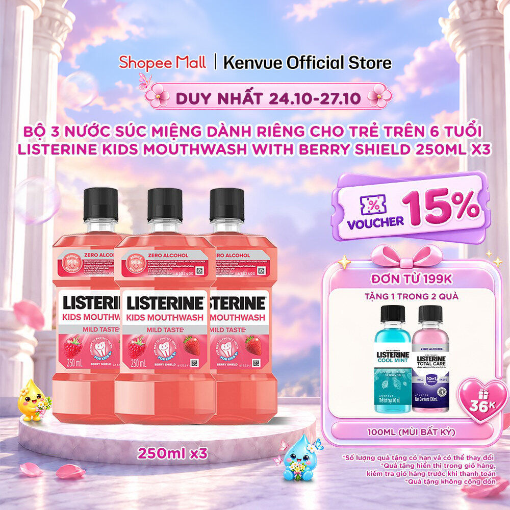 Bộ 3 chai Nước Súc Miệng Listerine Kids Mouthwash with berry shield Dành Riêng Cho Trẻ Trên 6 Tuổi 2