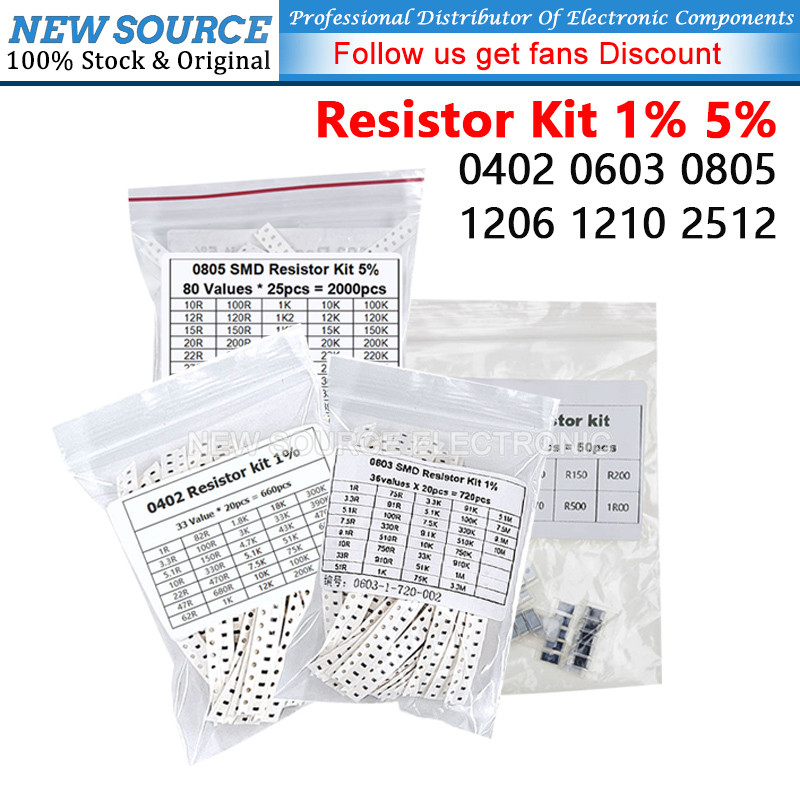 [200 CÁI 660 CÁI 720 CÁI 4000 CÁI] 0402 0603 0805 1206 1210 2512 Bộ điện trở SMD 1% 5% 0,1R 0.22R 1K