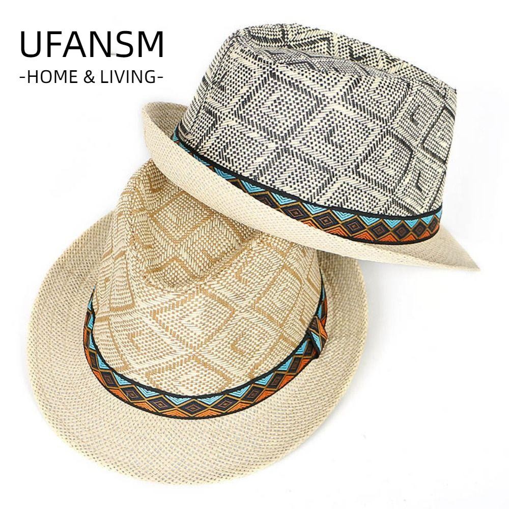 Mũ Chống Nắng Đi Biển UFASM, Mũ Panama Jazz Ống Hút & Mũ Fedora Kẻ Sọc Cho Nam
