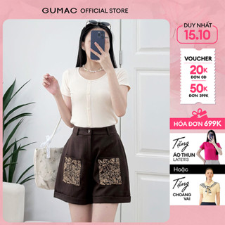 Áo thun nữ form slim phối nẹp đính nút chất liệu thun gân tăm thoáng mát thời trang GUMAC LATF0517