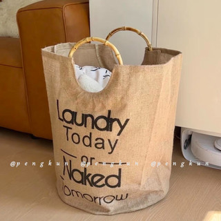 Ins Phong Cách Nhật Bản Vải Lanh Cotton Giỏ Bảo Quản Vải Bắc Âu ins Hộ Gia Đình Kích Thước Lớn Bẩn Giỏ Quần Áo Gấp Tay Cầm Tre Giỏ Bảo Quản Quần Áo Bẩn Xô Giặt