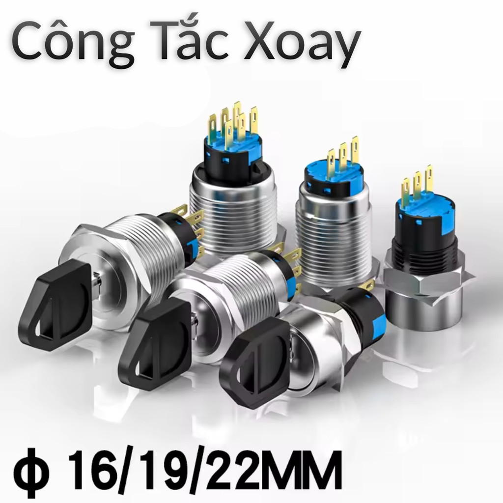 Công Tắc Có Chìa Khóa Xoay INOX 304, Phi 16/19/22mm (1NO+1NC, 2NO+2NC) Chống nước IP67
