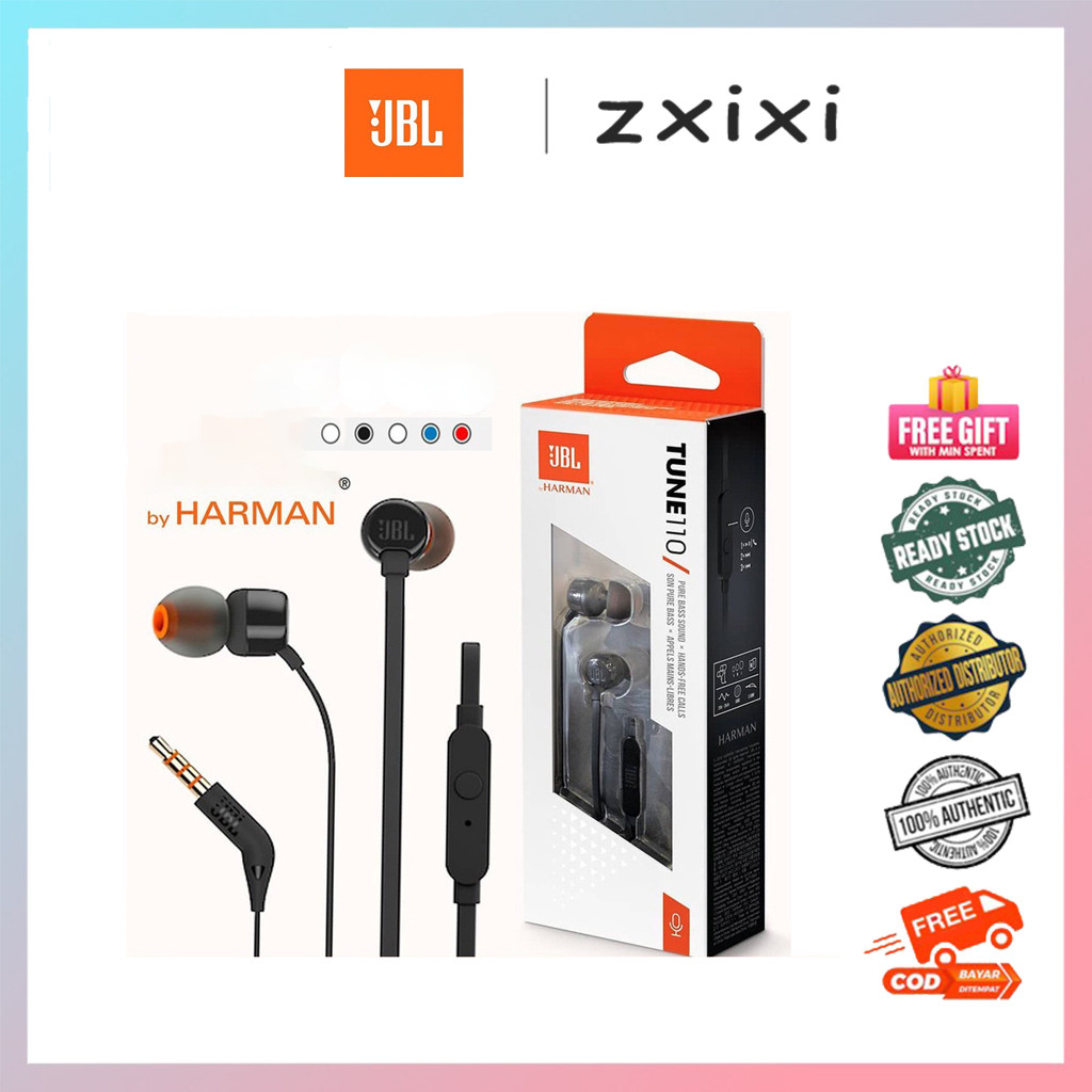 Tai nghe có dây JBL T110 3.5mm T110 Âm nhạc nổi Loa siêu trầm Tai nghe thể thao có điều khiển