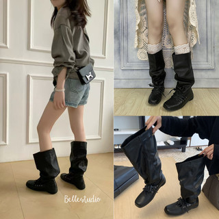 Giày Boot Nữ Cao Cổ Sporty High Boots Dây Buộc Thể Thao Da PU Đế Cao 3.5cm Phong Cách Trẻ Trung BNTQ18 Bellestudio