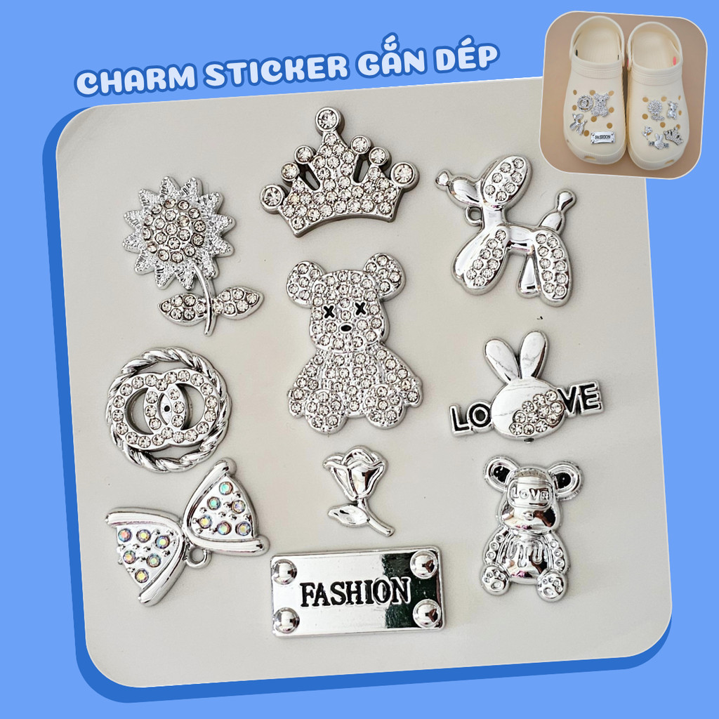 Charm gắn dép cross giả kim, mẫu b48 sticker gắn dép sục
