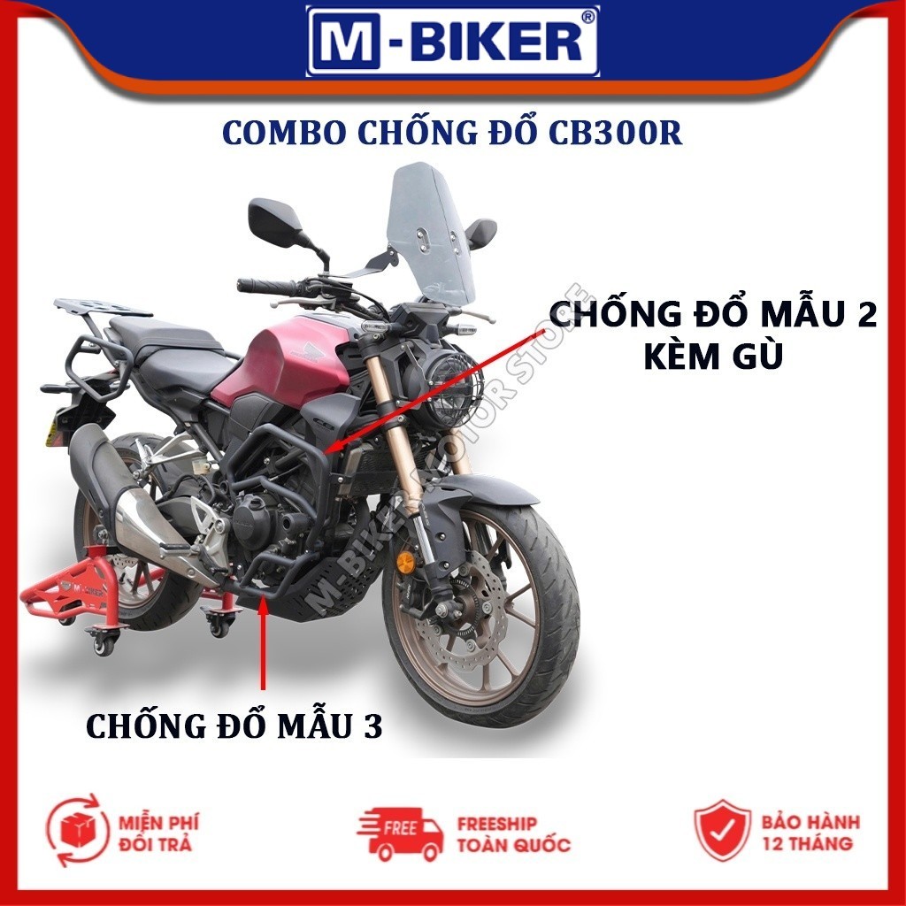 M-Biker | Chống đổ CB300R, Khung chống đổ CB300R kèm gù, Chống đổ CB300R kết hợp giữa mẫu 2 và 3