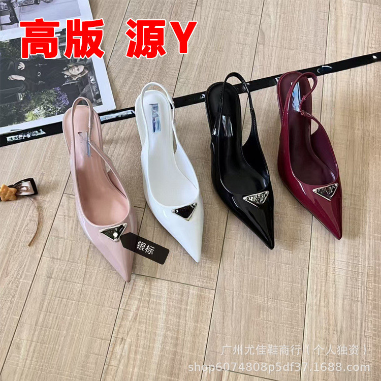 T7OA Open-back sandals, shallow pointed-toe fashion high heels, back-strap stylish shoes