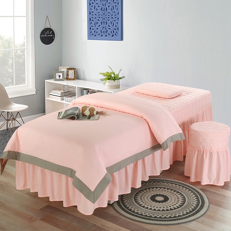 4 Bộ chăn ga gối làm đẹp phong cách đơn giản Massage Spa Ga trải giường có lỗ + Vỏ gối + Vỏ ghế đẩu 
