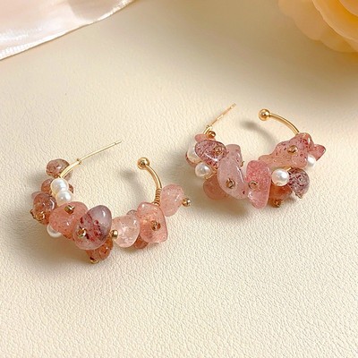 Pinkdudu Lãng Mạn Hồng Pha Lê Ngọc Trai Thả Bông Tai Nữ Mềm Tối Giản Phong Cách Vintage Dangles Cao Cấp Nữ Trang Sức PD403