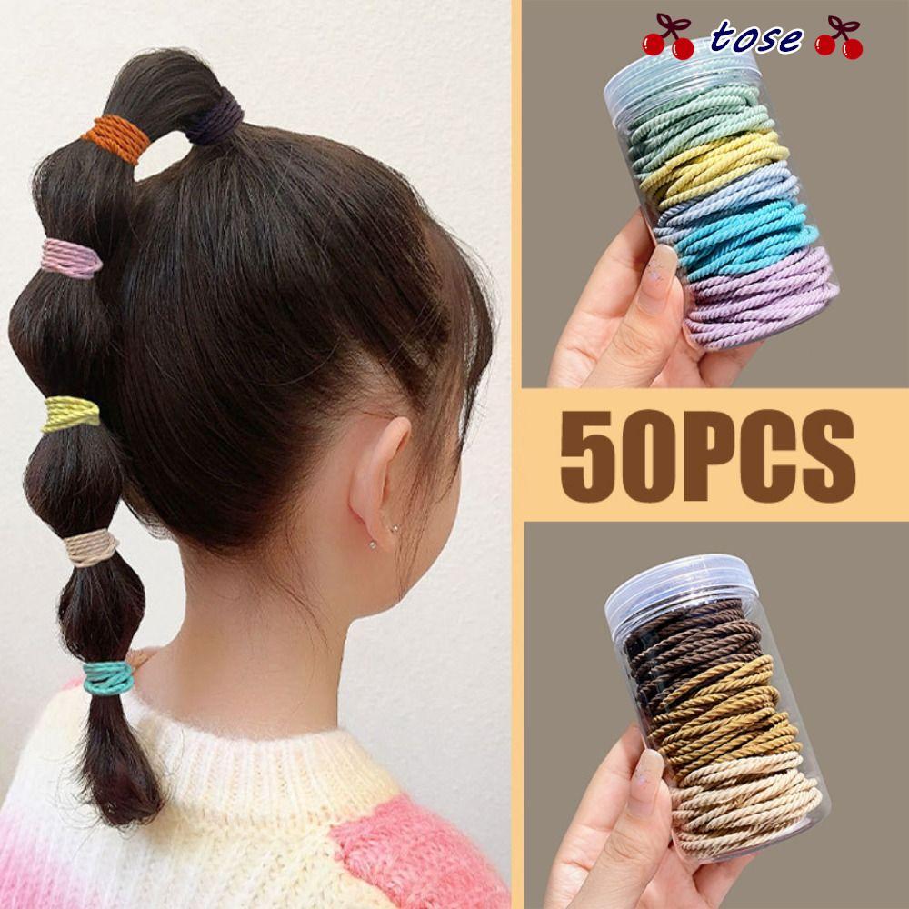 TOSE 50 Dây Buộc Tóc, Dây Buộc Tóc Co Giãn Mạnh, Dây Buộc Tóc Màu Kẹo Twill