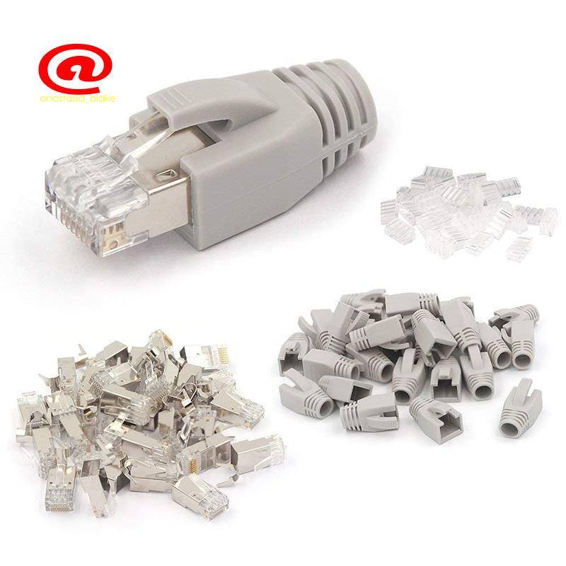 20 Gói CAT7 Đầu nối RJ45 được bảo vệ Cat6A Cat7 RJ45 Cắm mô-đun có thanh tải và bốt giảm căng thẳng 