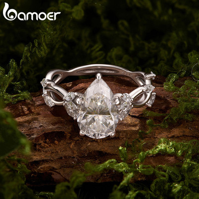 Bamoer Moissanite Nhẫn Bạc 925 3CT Lê Cắt Trang Sức Thời Trang Quà Tặng Cho Nữ