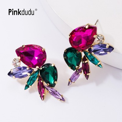Pinkdududu Kính Phóng Đại Pha Lê Kim Cương Giả Bông Tai Hợp Thời Trang Full-Cover Lấp Lánh Tòn Ten Bông Tai Cho Nữ Dazzling & Edgy PD1056