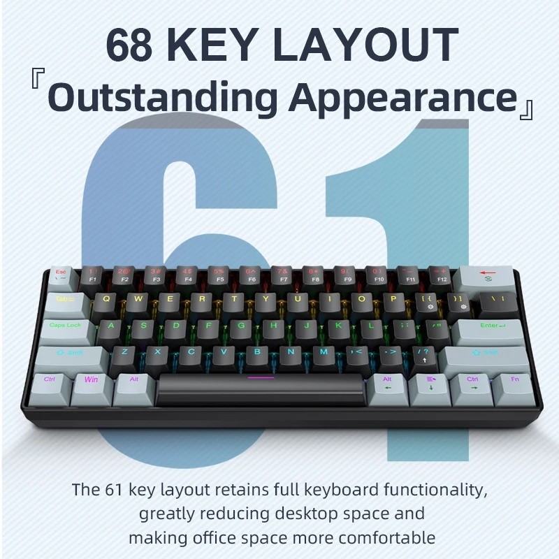 Bàn phím cơ có dây APAYADO K61 61 phím 60% RGB Type-C Công tắc xanh đỏ