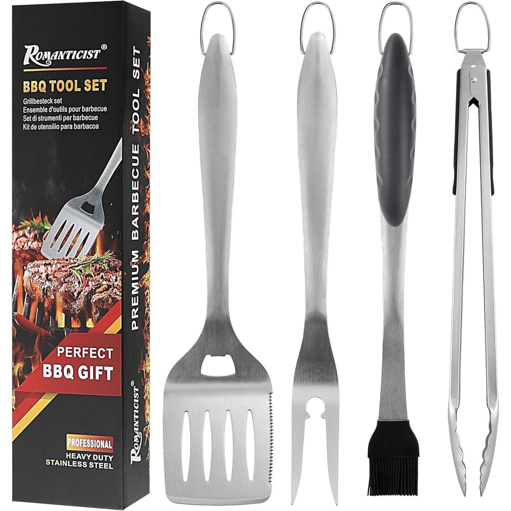 ROMANTICIST4pcsHeavyDutyGrillPhụ kiệnforTopChef-ProfessionalGrillToolSet & BasicBBQToolsforBackyardR
